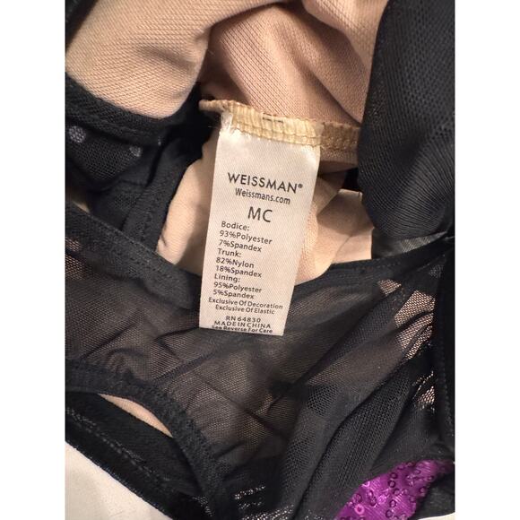 Weissman Purple and Black Mesh Unitard Size MC Medium Child Lined Stones - Picture 6 of 6